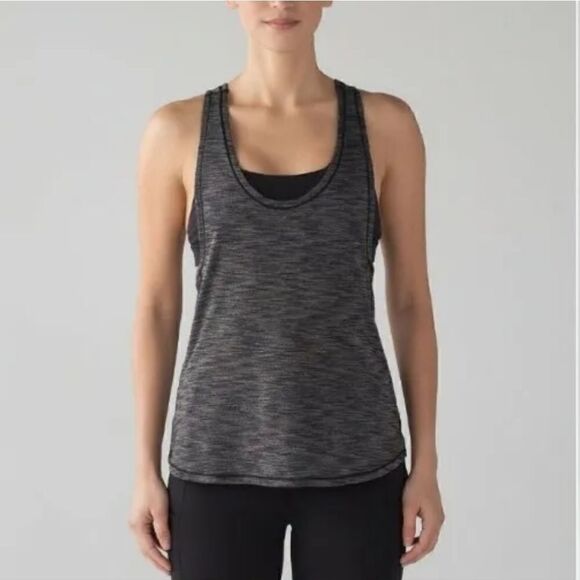 Lululemon Top Glide Stride Tank Sports Built-in Bra Racerback Black Gray Mesh 6 - Picture 1 of 10
